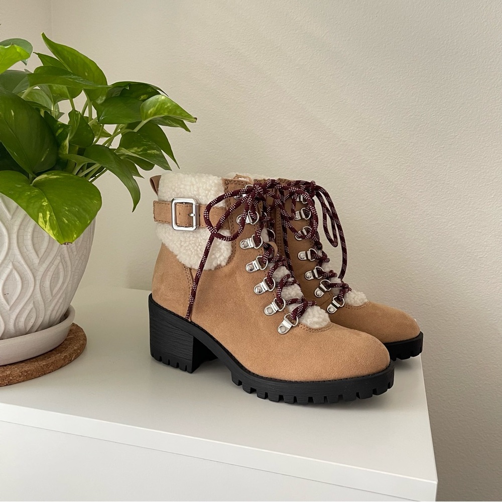 New Madden Girl Women’s Hayess Tan Lace-Up Bootie 5.5